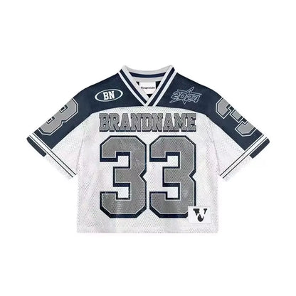 Y2K T Shirt American Fashionable Breathable Splicing Loose Football Jersey Streetwear Casual Breathable Unisex Short Sleeve Top